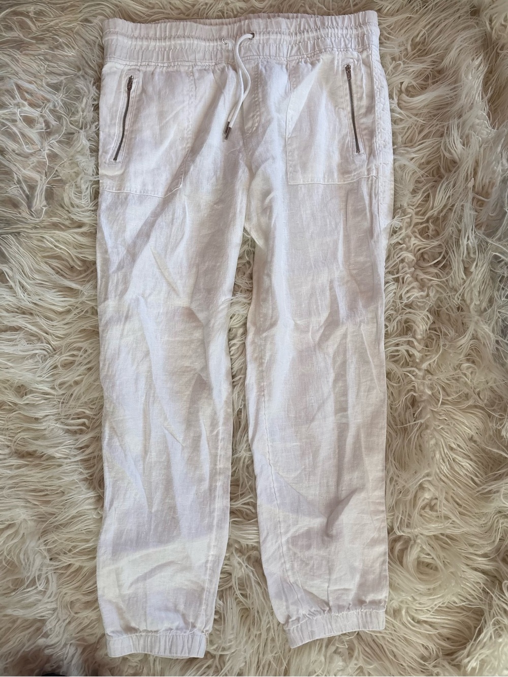 Athleta White Cabo Linen Joggers Drawstring Size 14 - Picture 2 of 7